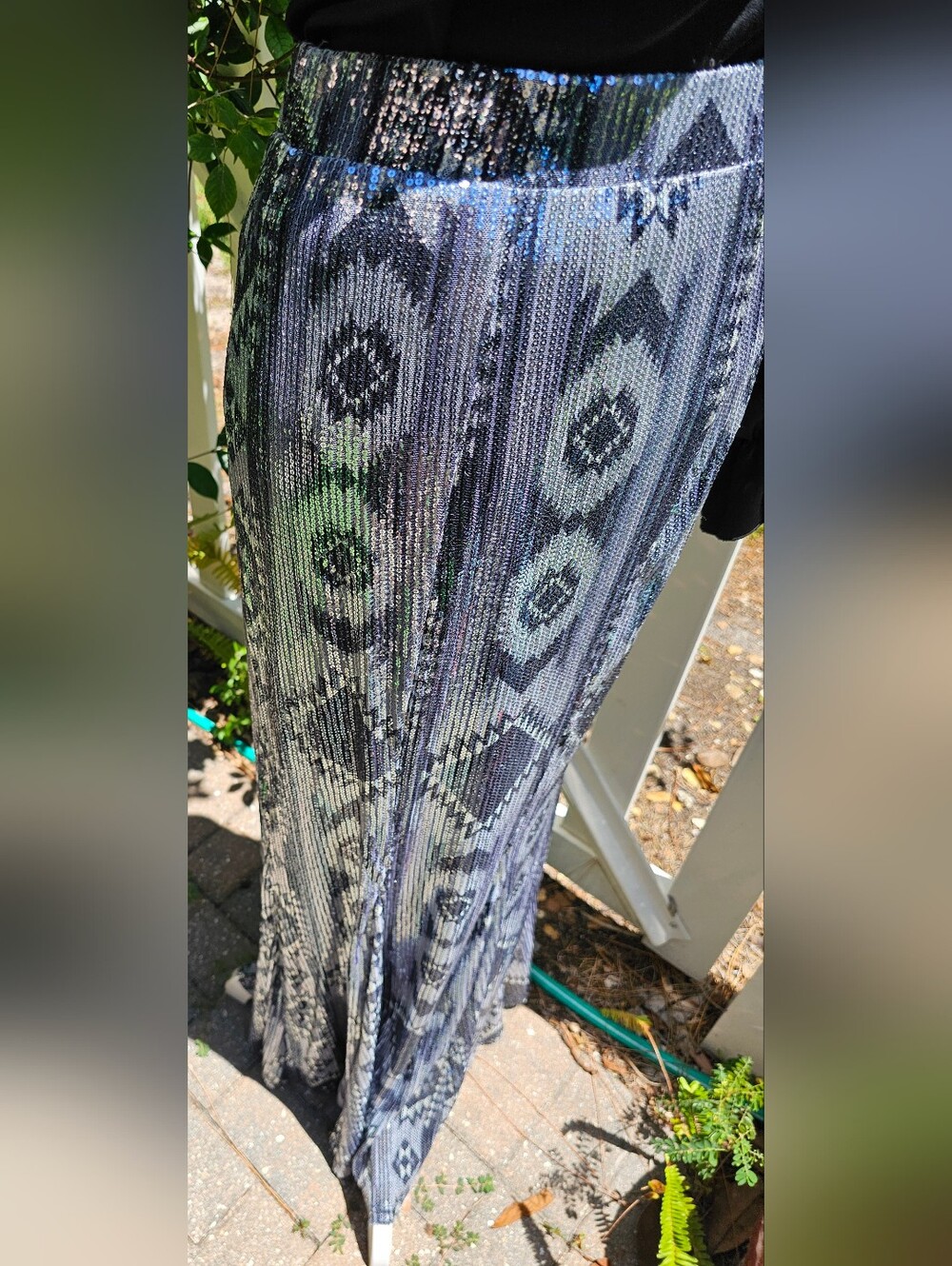 Crazy Train Sequin Maxi Skirt Western Aztec Silver Black Turquoise - Picture 7 of 13